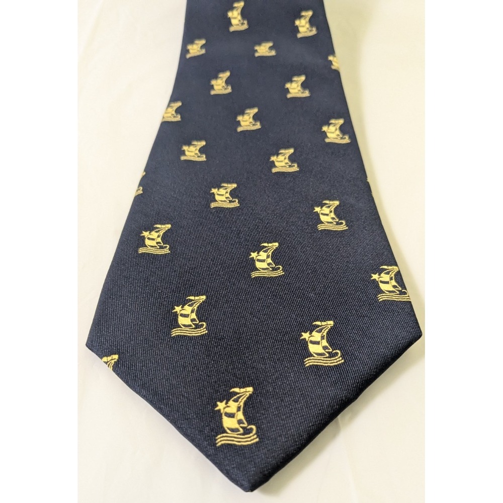 LARUSMIANI Milano Navy Blue w/Yellow Sailboats Silk Tie Hand Made France 56x3.75